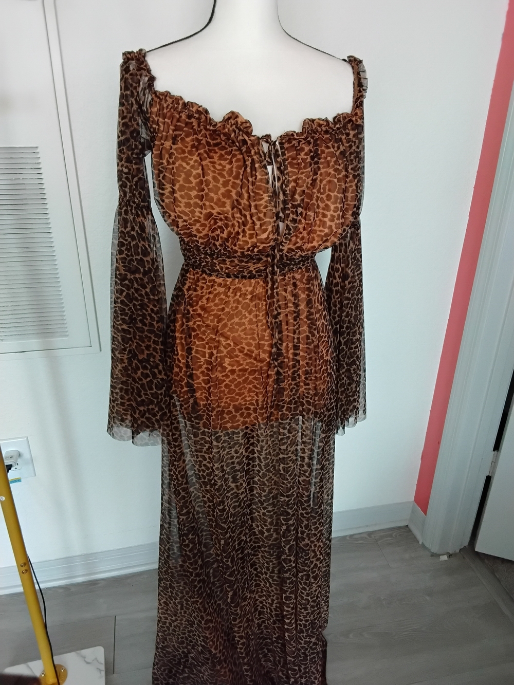 Banjul Brown Leopard-Print Sheer Maxi Dress